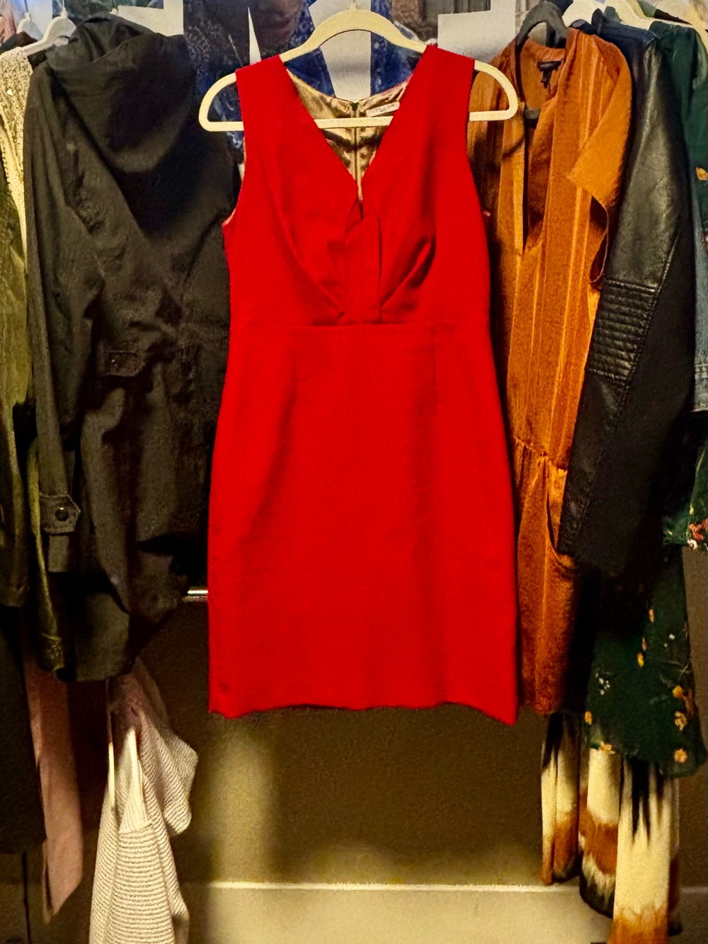 Tahari Red V-Neck Sleeveless Sheath Dress
